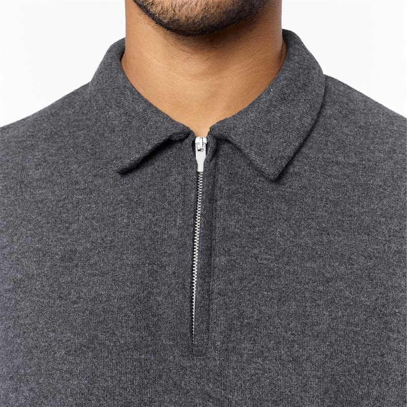 Closure London Mens Soft Knit 1/4 Zip Sweatshirt Charcoal - Image 3