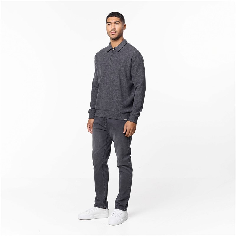 Closure London Mens Soft Knit 1/4 Zip Sweatshirt Charcoal - Image 4