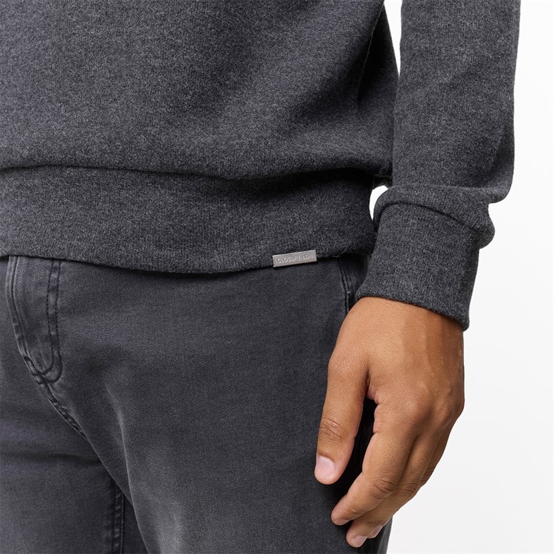 Closure London Mens Soft Knit 1/4 Zip Sweatshirt Charcoal - Image 5