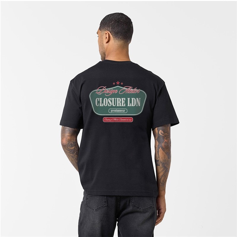 Closure London Mens Vintage Badge Atelier T-Shirt Black - Image 1