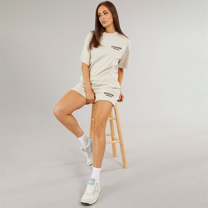 Closure London Womens Closure Bubble T-Shirt And Shorts Set Cream/Dark Grey - Image 4