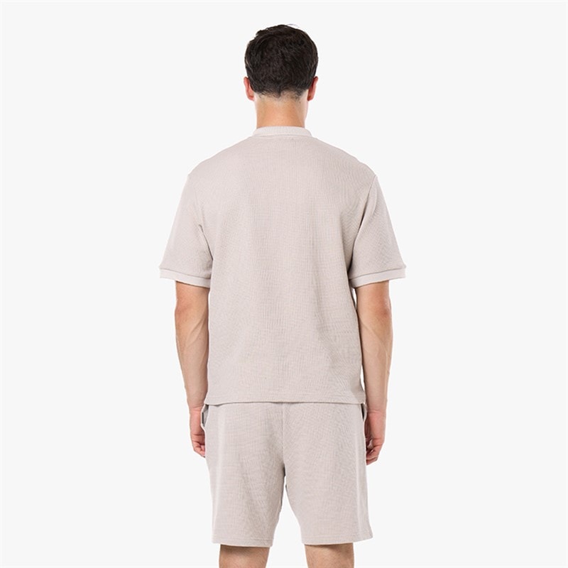 Closure London Mens Waffle Polo Shirt And Shorts Set Stone - Image 2