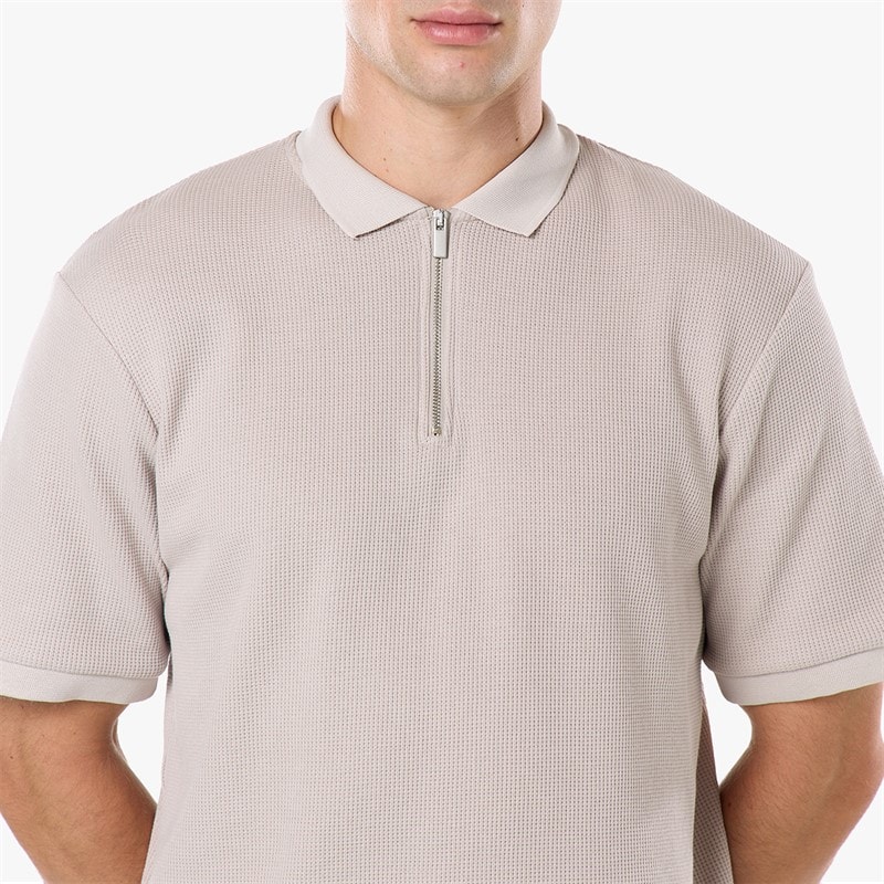 Closure London Mens Waffle Polo Shirt And Shorts Set Stone - Image 3