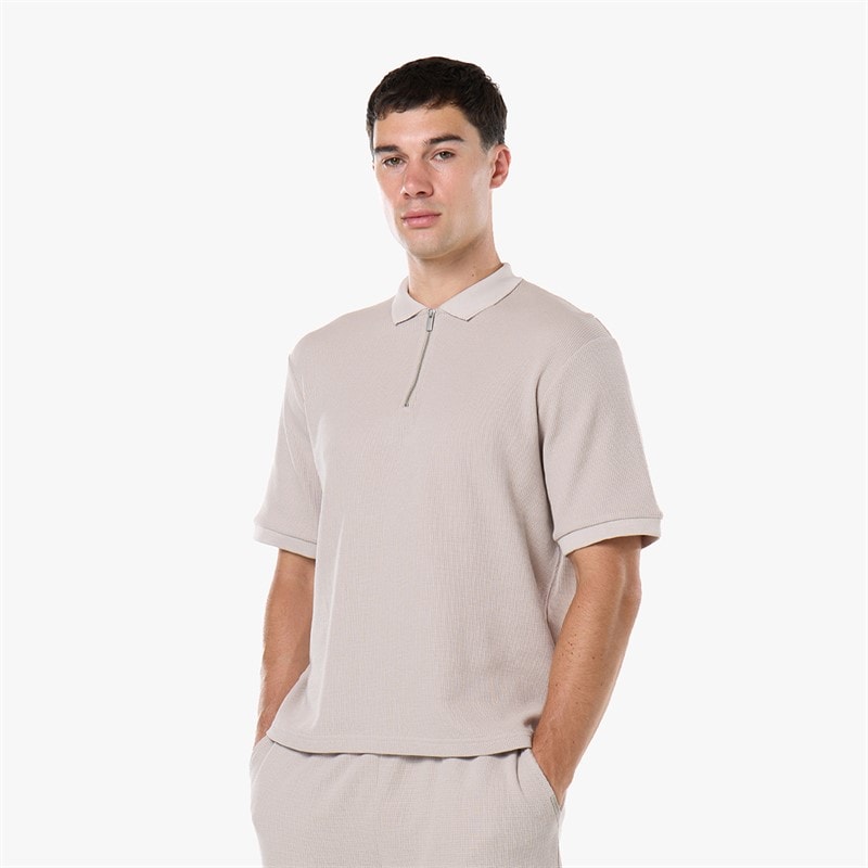 Closure London Mens Waffle Polo Shirt And Shorts Set Stone - Image 5
