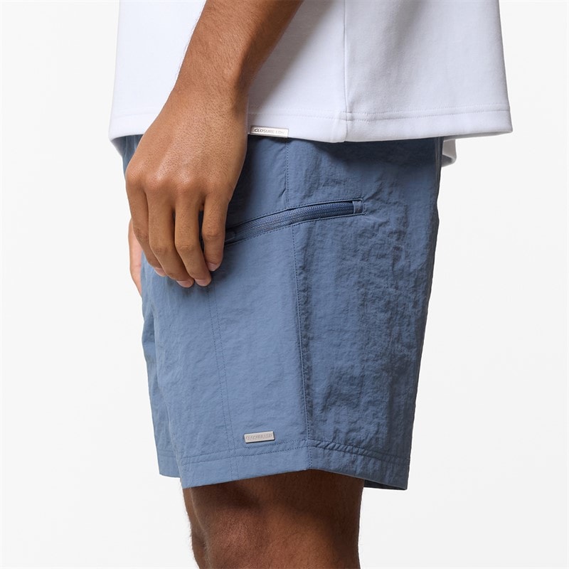 Closure London Mens Zip Tech Pocket Shorts Steel Blue - Image 4