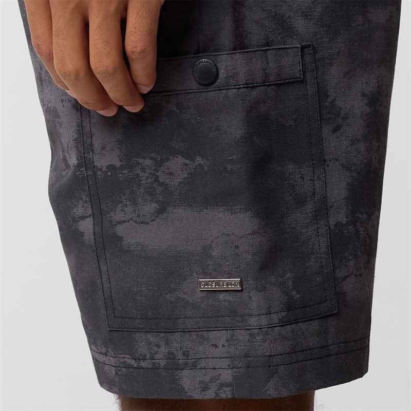 Closure London Mens Ripstop Camo Utility Cargo Shorts Black Camo - Image 4