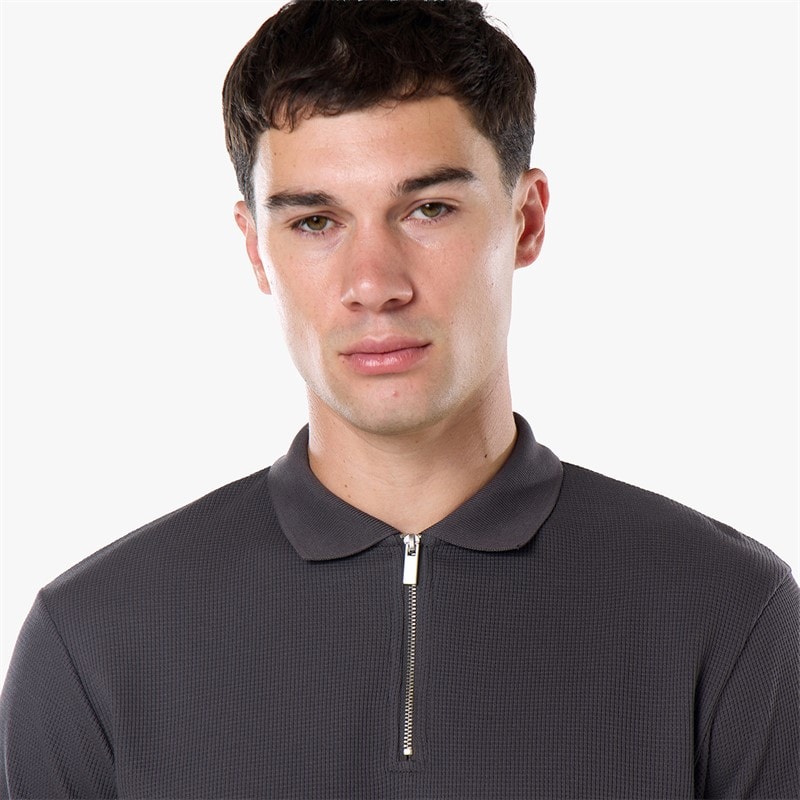 Closure London Mens Waffle Polo Shirt And Shorts Set Charcoal - Image 3