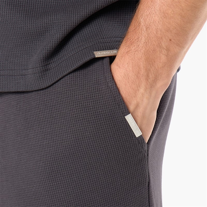 Closure London Mens Waffle Polo Shirt And Shorts Set Charcoal - Image 4