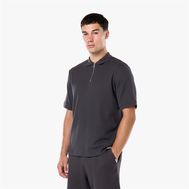 Closure London Mens Waffle Polo Shirt And Shorts Set Charcoal - Image 5