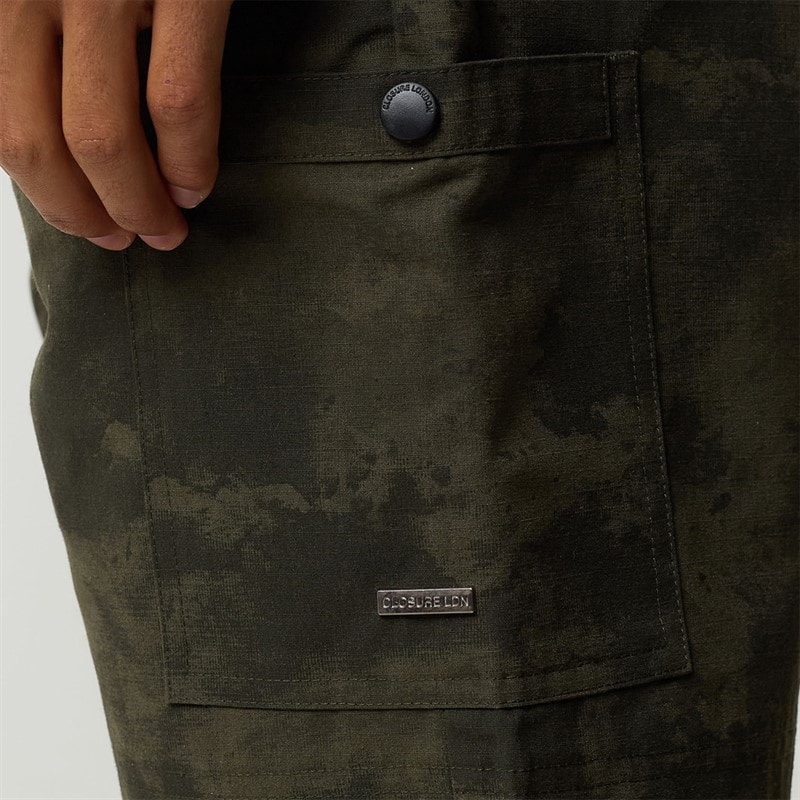 Closure London Mens Ripstop Camo Utility Cargo Shorts Khaki Camo - Image 4