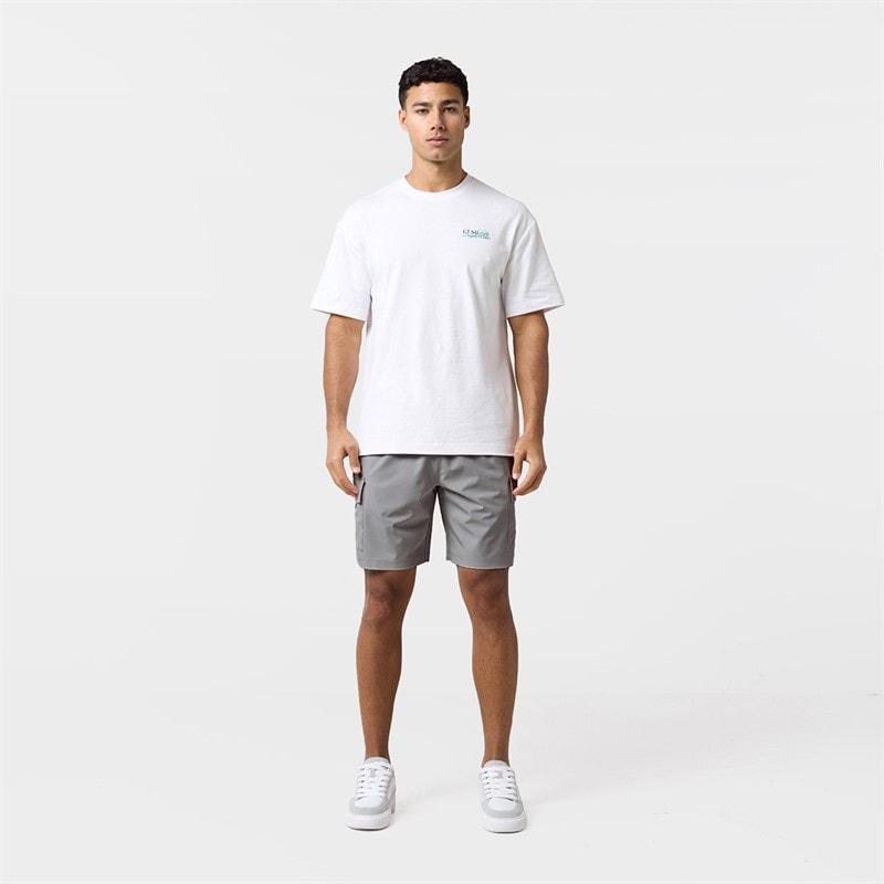 Closure London Mens Studio T-Shirt And Pocket Shorts Set White/Grey - Image 2
