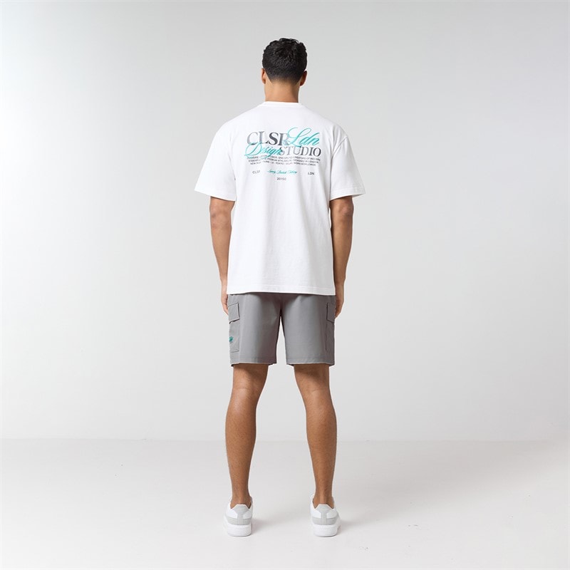 Closure London Mens Studio T-Shirt And Pocket Shorts Set White/Grey - Image 3