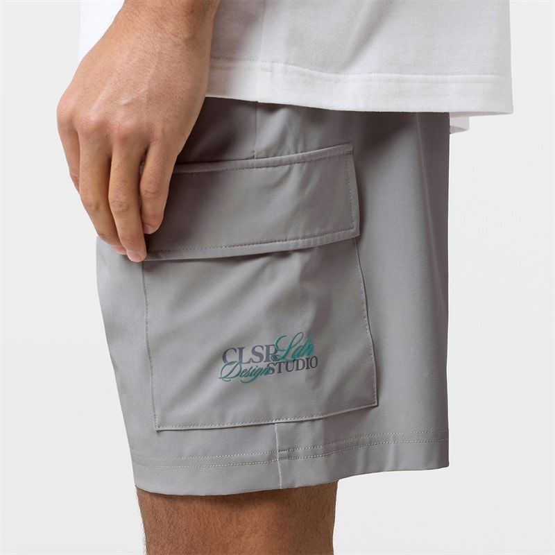 Closure London Mens Studio T-Shirt And Pocket Shorts Set White/Grey - Image 5