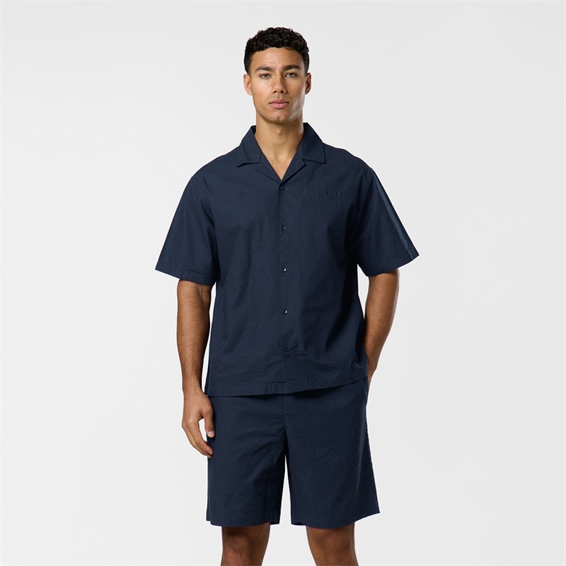 Closure London Mens Linen Shirt And Shorts Set Navy