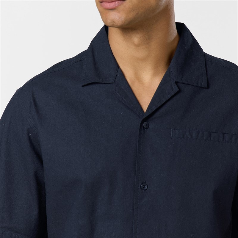 Closure London Mens Linen Shirt And Shorts Set Navy - Image 3