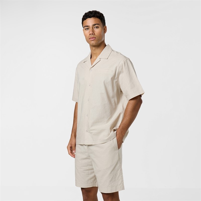 Closure London Mens Linen Shirt And Shorts Set Stone