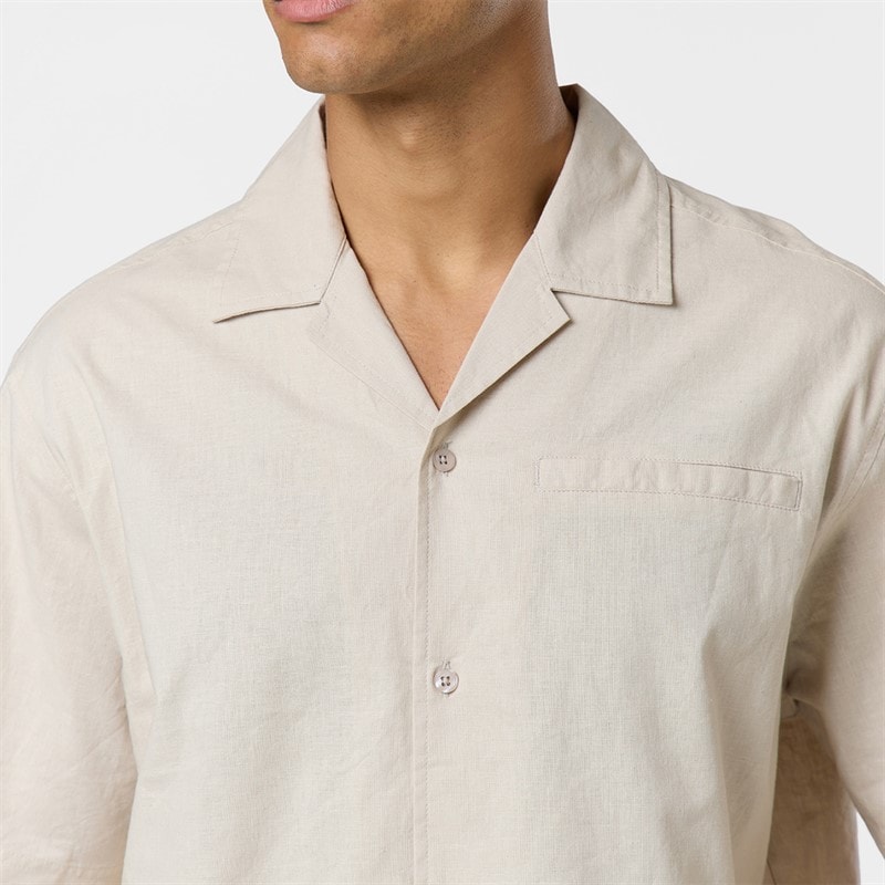 Closure London Mens Linen Shirt And Shorts Set Stone - Image 3