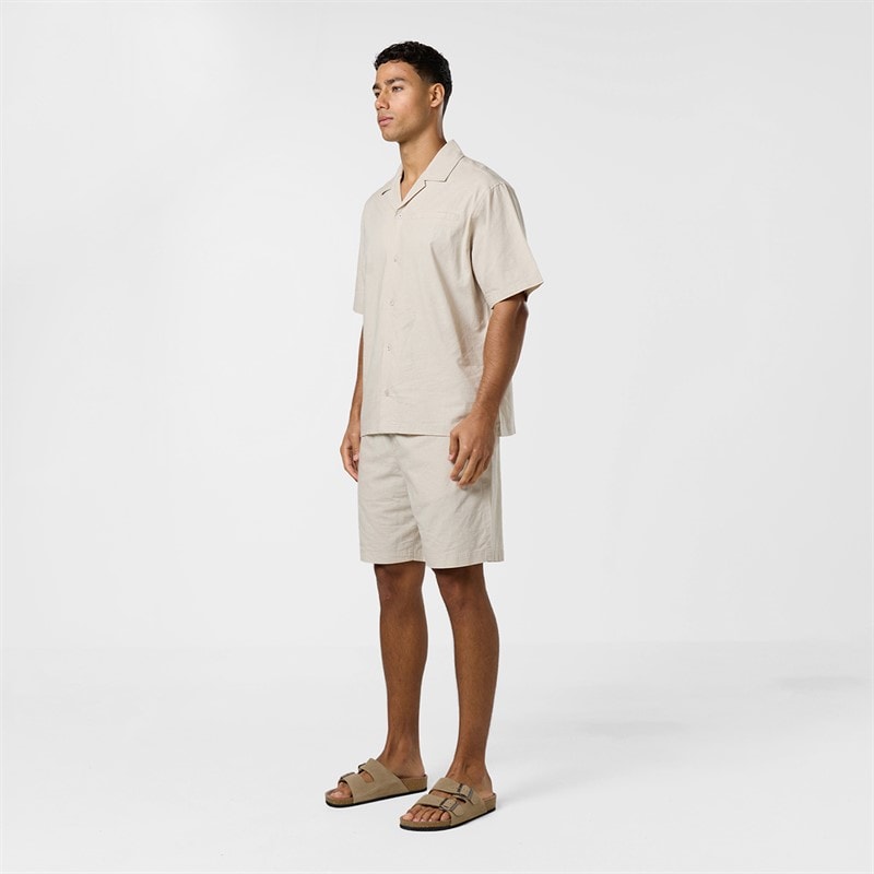 Closure London Mens Linen Shirt And Shorts Set Stone - Image 4