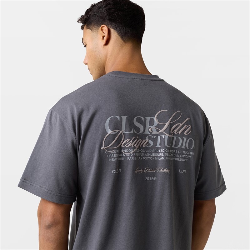 Closure London Mens Studio T-Shirt And Pocket Shorts Set Charcoal/Stone - Image 4