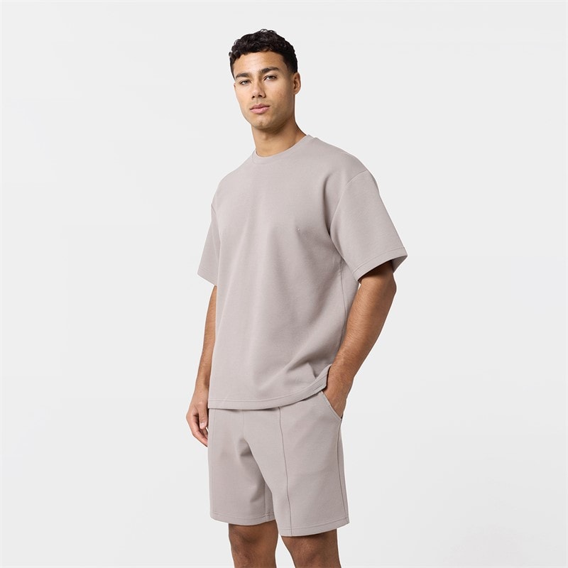 Closure London Mens Smart Scuba T-Shirt And Shorts Set Stone - Image 1
