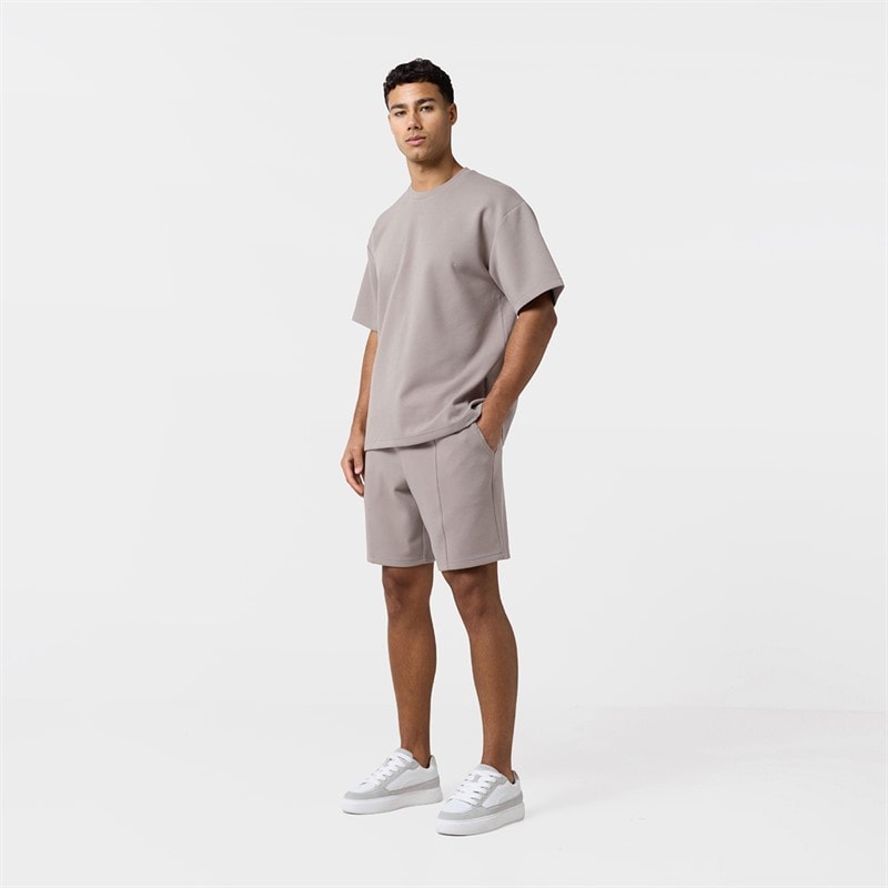 Closure London Mens Smart Scuba T-Shirt And Shorts Set Stone - Image 4