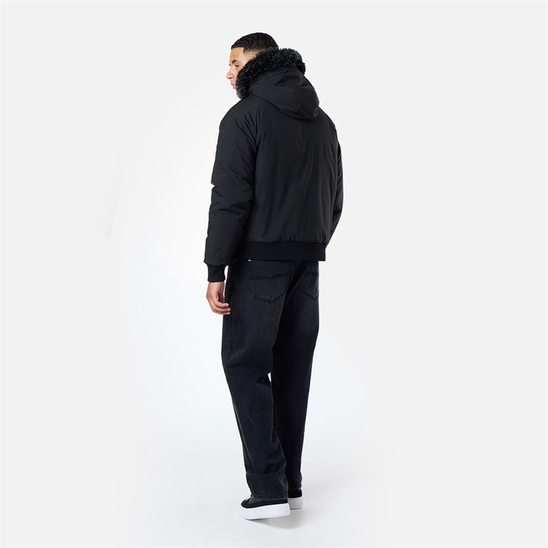 Closure London Mens Fur Hooded Coat Black - Image 3
