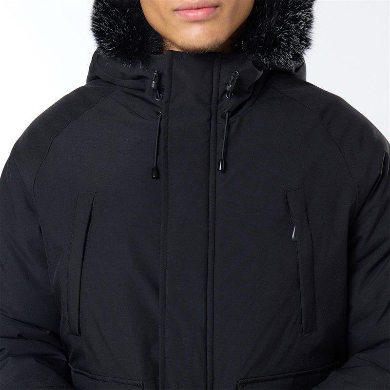 Closure London Mens Fur Hooded Coat Black - Image 4