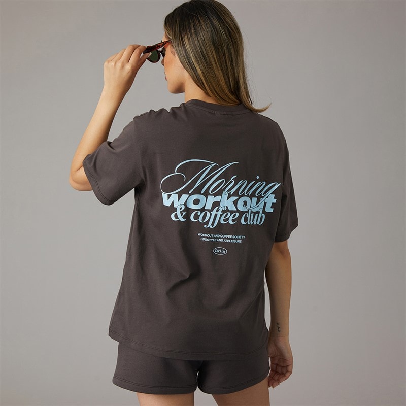 Closure London Womens Workout And Coffee Club T-Shirt And Shorts Set Espresso