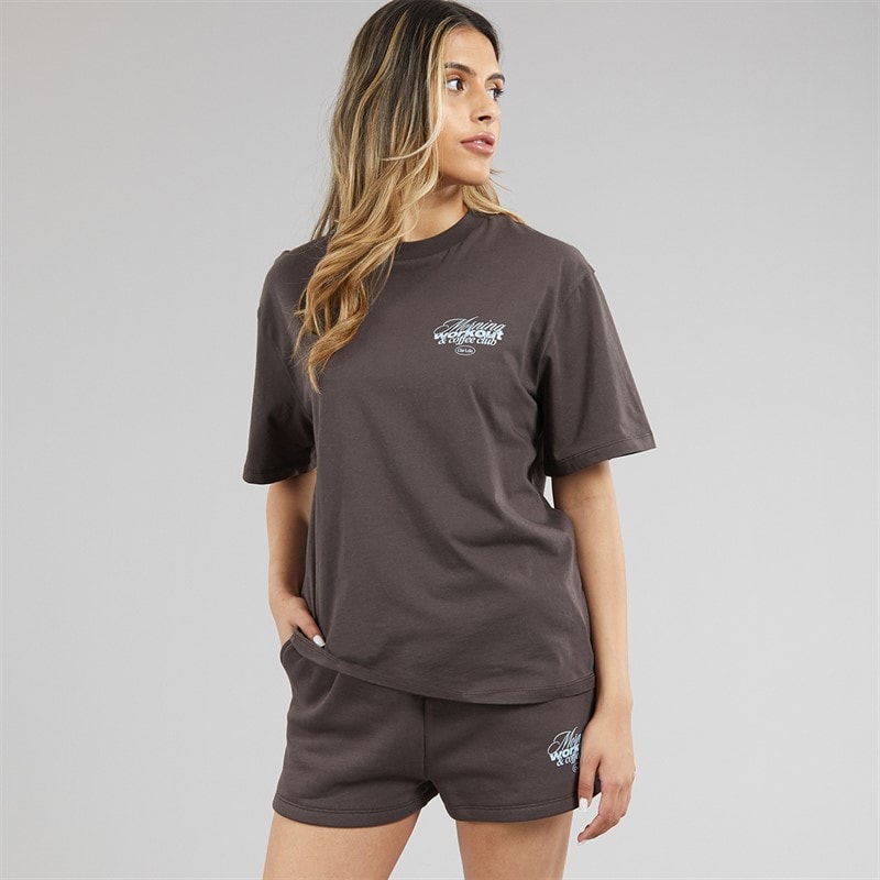 Closure London Womens Workout And Coffee Club T-Shirt And Shorts Set Espresso - Image 2
