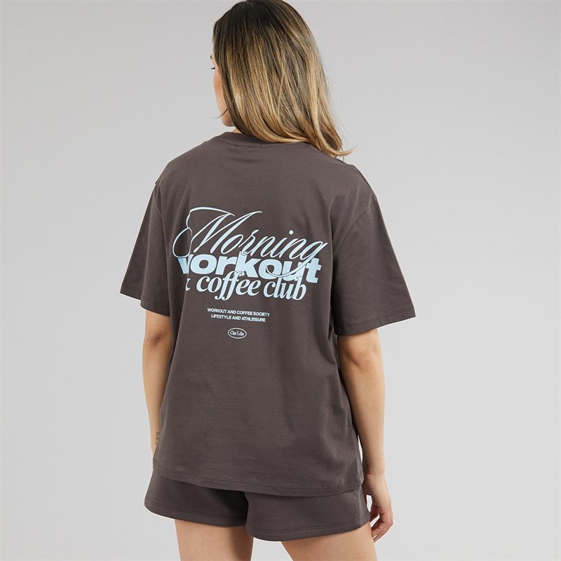 Closure London Womens Workout And Coffee Club T-Shirt And Shorts Set Espresso - Image 3