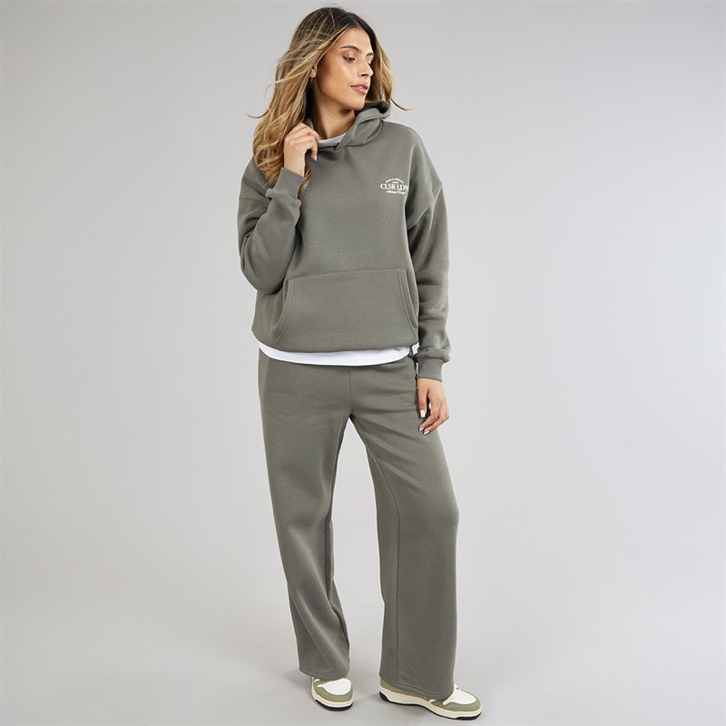 Closure London Womens Athletic Dept Open Hem Tracksuit Dark Olive - Image 3