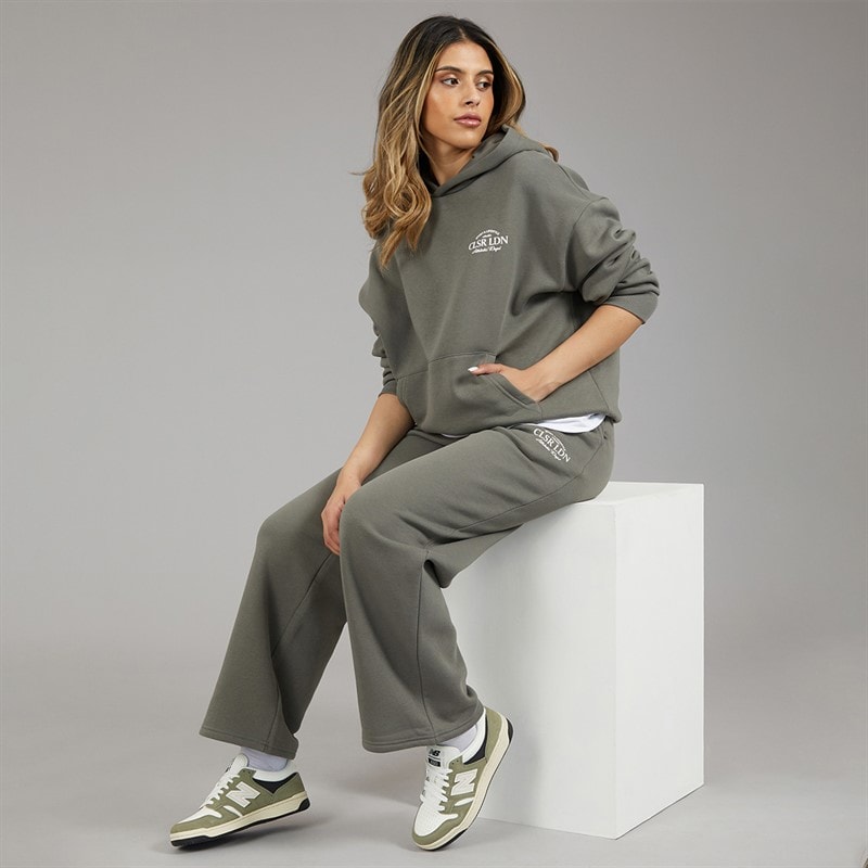 Closure London Womens Athletic Dept Open Hem Tracksuit Dark Olive - Image 4
