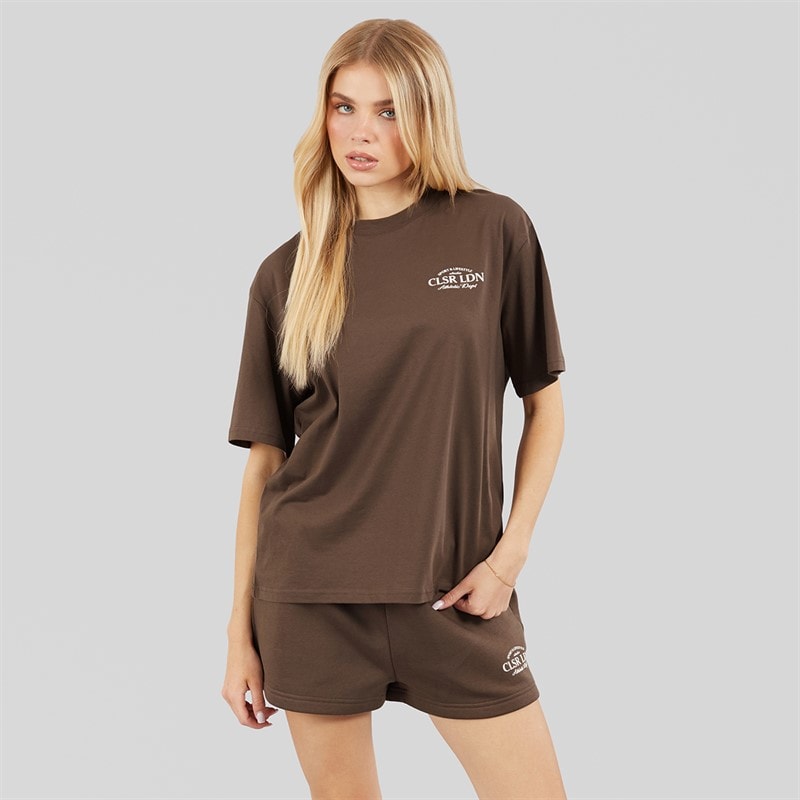 Closure London Womens Athletic Dept T-Shirt And Shorts Set Mocha