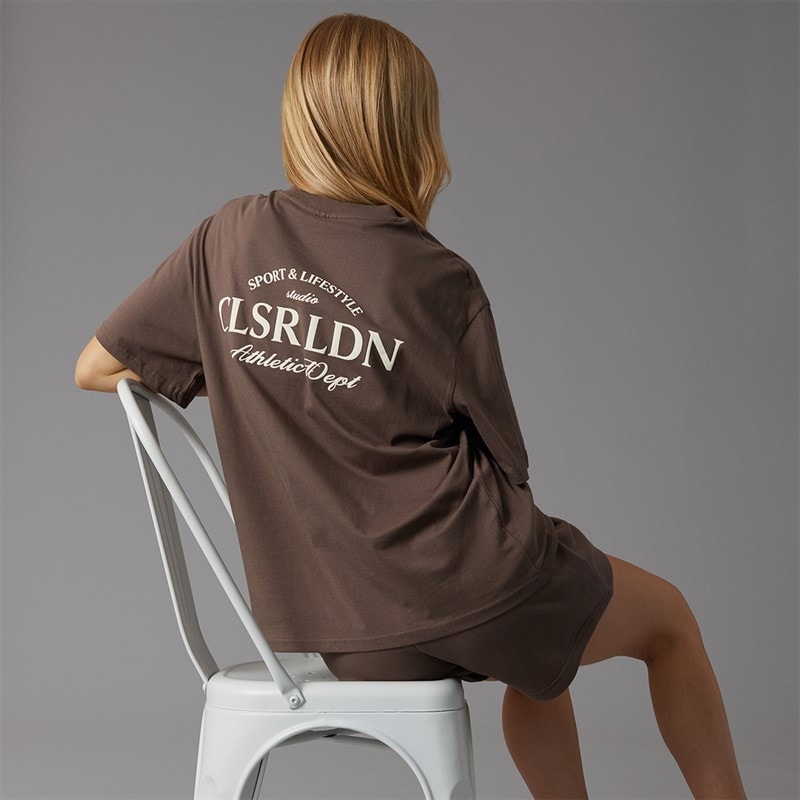 Closure London Womens Athletic Dept T-Shirt And Shorts Set Mocha - Image 3