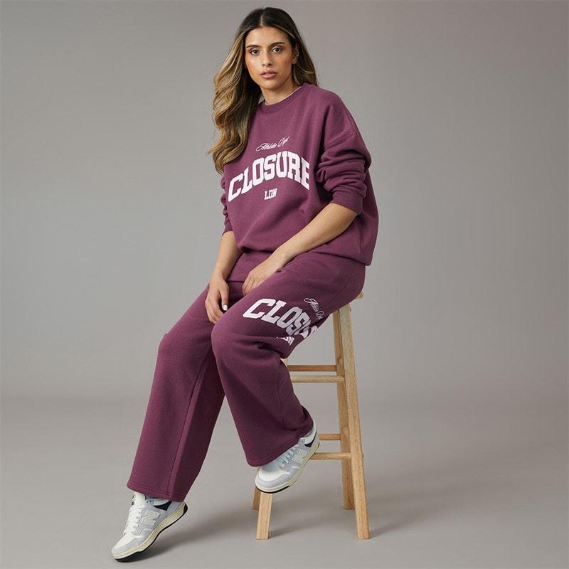 Closure London Womens Varsity Open Hem Tracksuit Raspberry