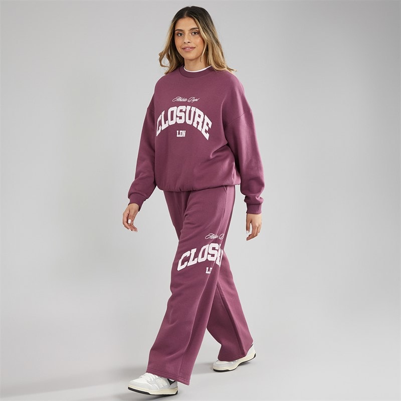 Closure London Womens Varsity Open Hem Tracksuit Raspberry - Image 3