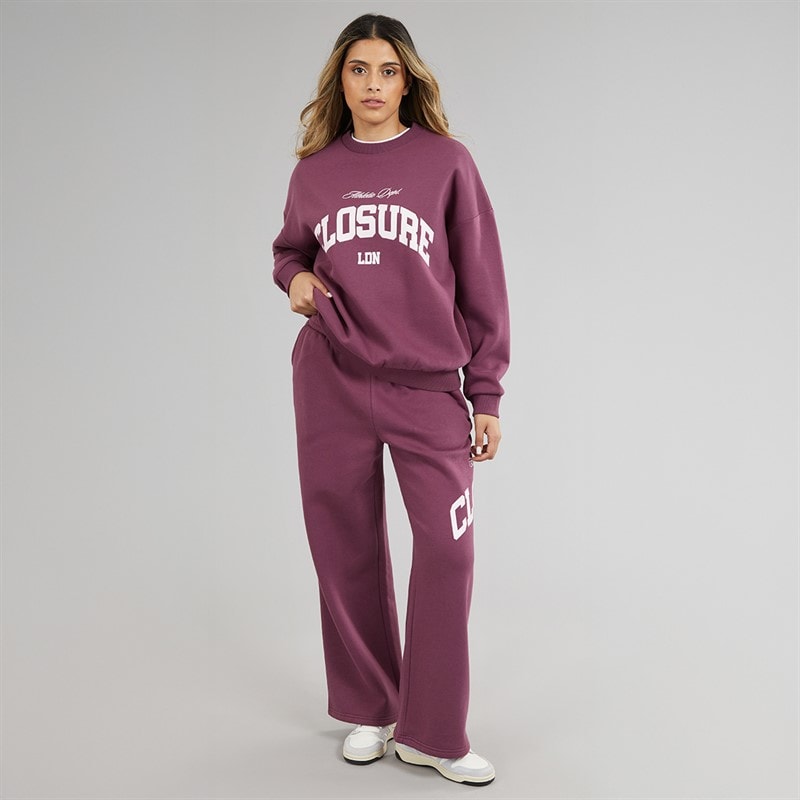 Closure London Womens Varsity Open Hem Tracksuit Raspberry - Image 4