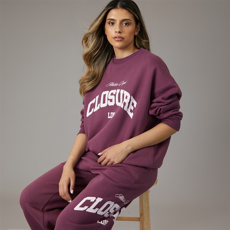 Closure London Womens Varsity Open Hem Tracksuit Raspberry - Image 5