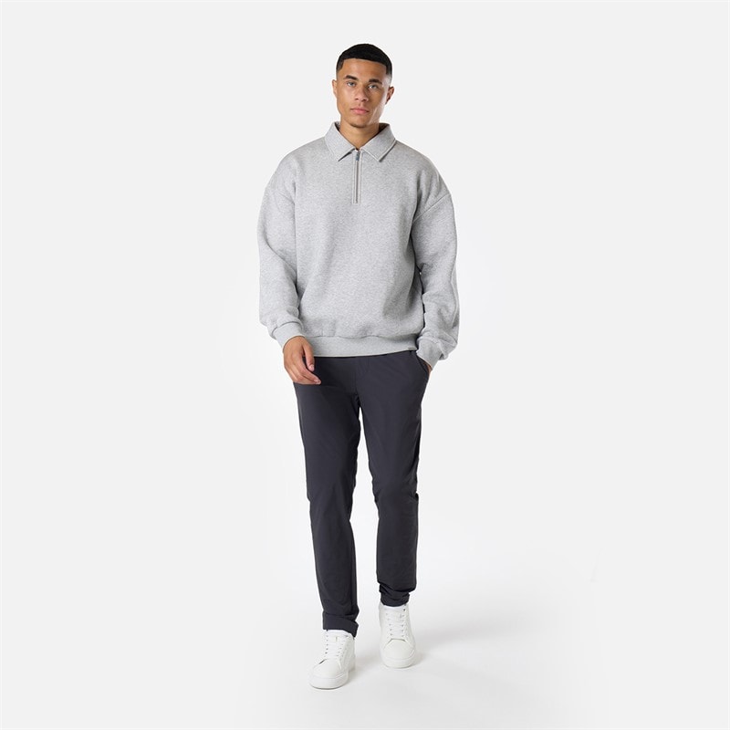 Closure London Mens Closure Quarter Zip Core Funnel Sweatshirt Grey Marl - Image 2