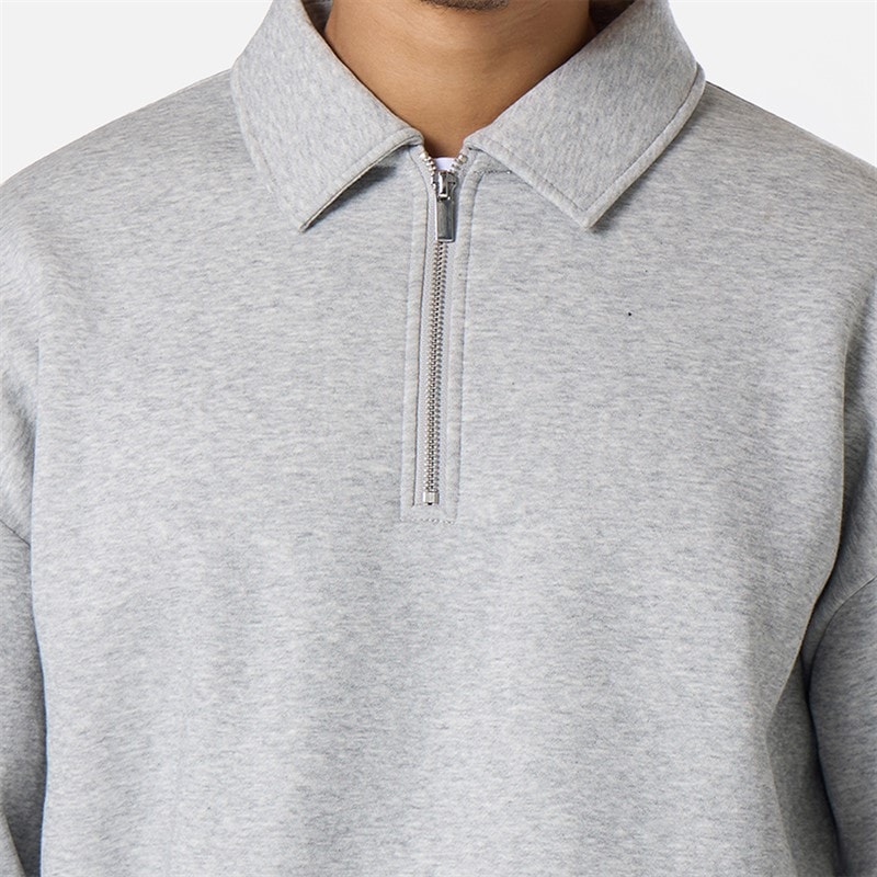 Closure London Mens Closure Quarter Zip Core Funnel Sweatshirt Grey Marl - Image 4