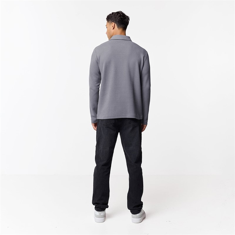 Closure London Mens Closure Quarter Zip Long Sleeve Polo Shirt Mid Grey - Image 3