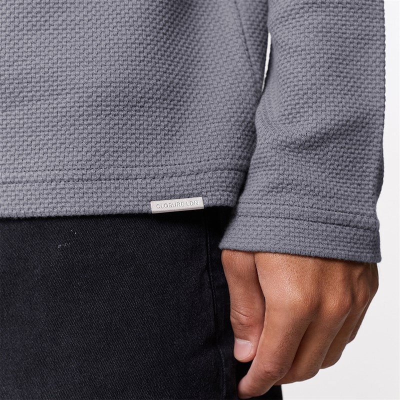 Closure London Mens Closure Quarter Zip Long Sleeve Polo Shirt Mid Grey - Image 5