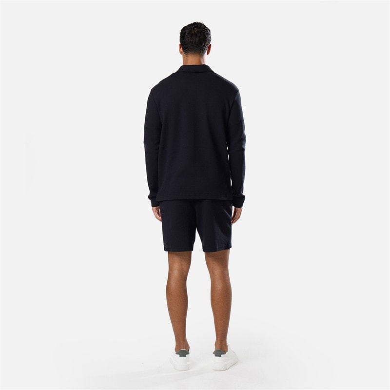 Closure London Mens Closure Quarter Zip Long Sleeve Polo Shirt Black - Image 3