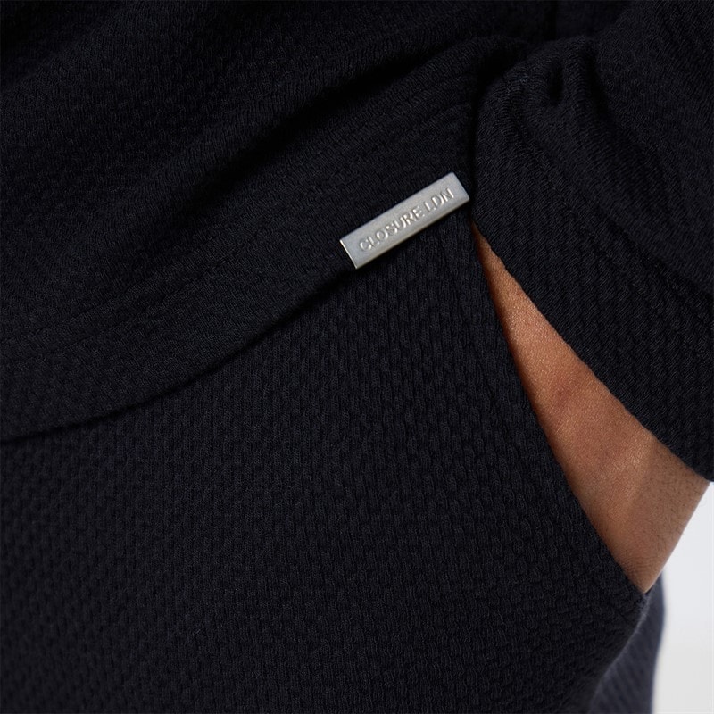 Closure London Mens Closure Quarter Zip Long Sleeve Polo Shirt Black - Image 5
