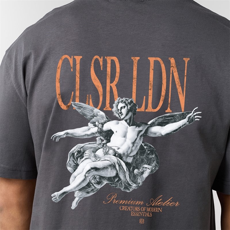 Closure London Mens Relaxed Fallen Angel T-Shirt Charcoal - Image 3