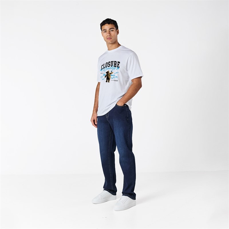Closure London Mens Closure Spray Paint Teddy T-Shirt White - Image 2