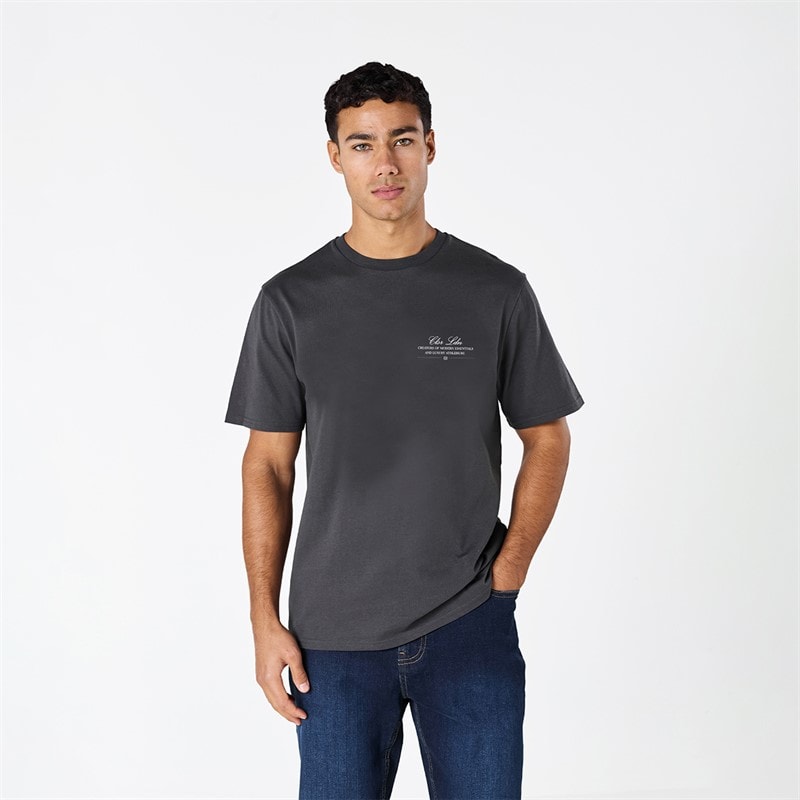 Closure London Mens Closure Relaxed Vintage Cherry T-Shirt Charcoal - Image 2