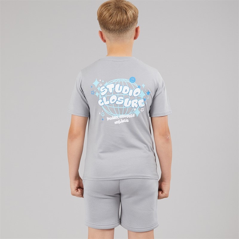 Closure London Boys Scribble Worldwide T-Shirt And Shorts Set Frosy Grey - Image 2