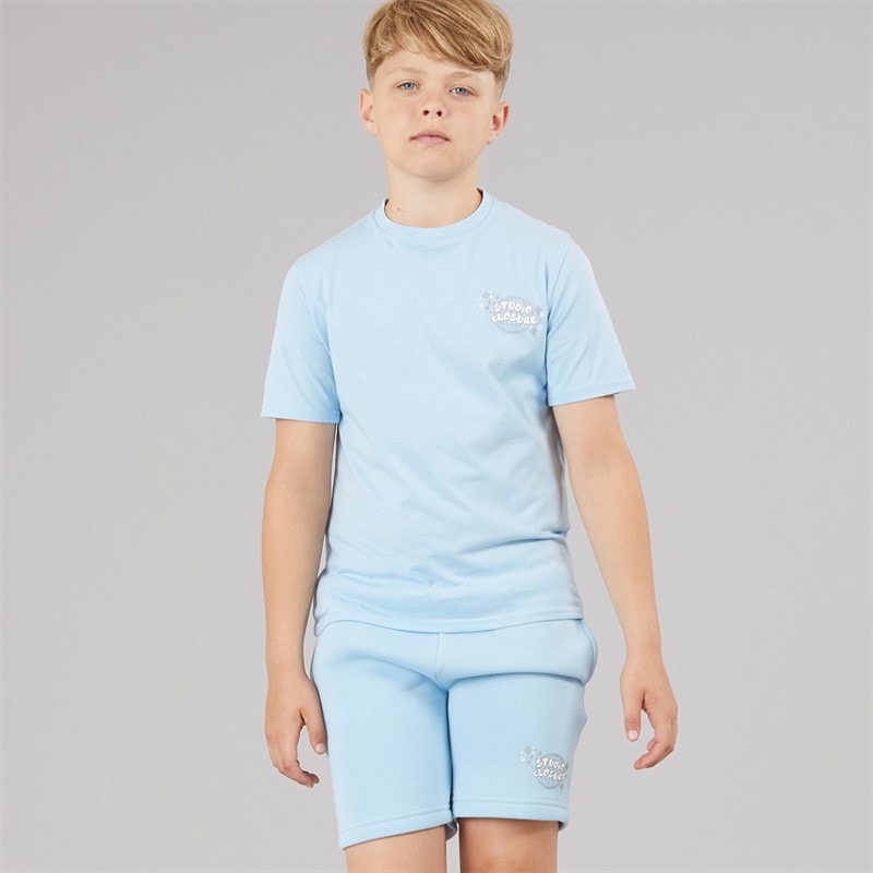 Closure London Boys Scribble Worldwide T-Shirt And Shorts Set Sky Blue - Image 2