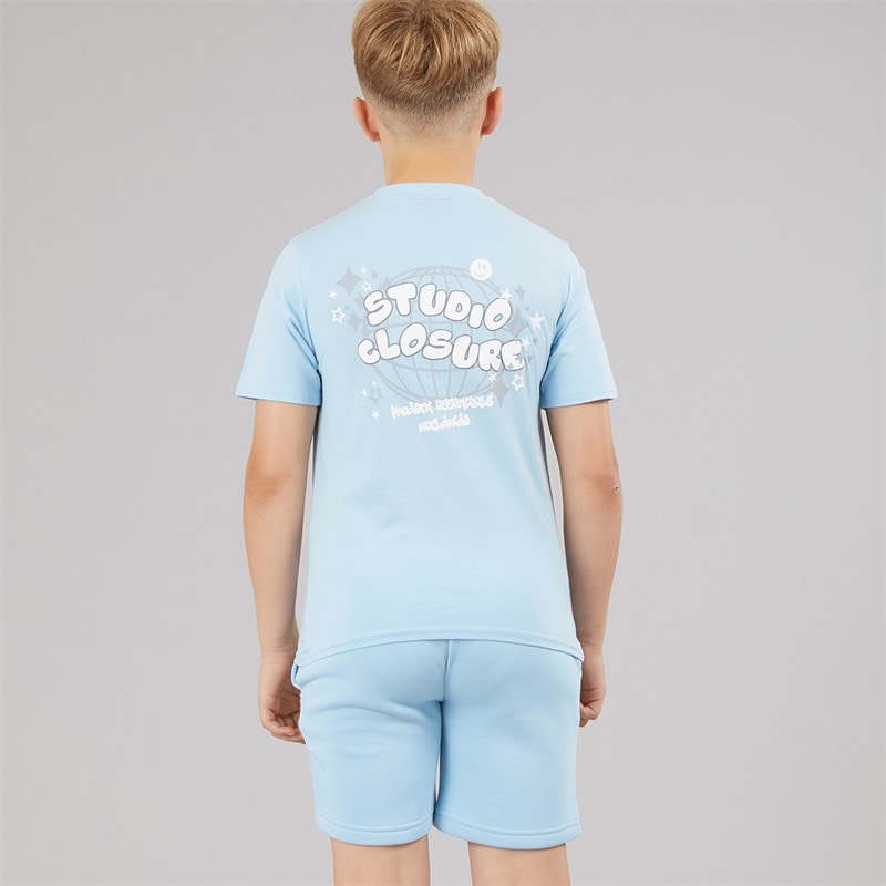 Closure London Boys Scribble Worldwide T-Shirt And Shorts Set Sky Blue - Image 3